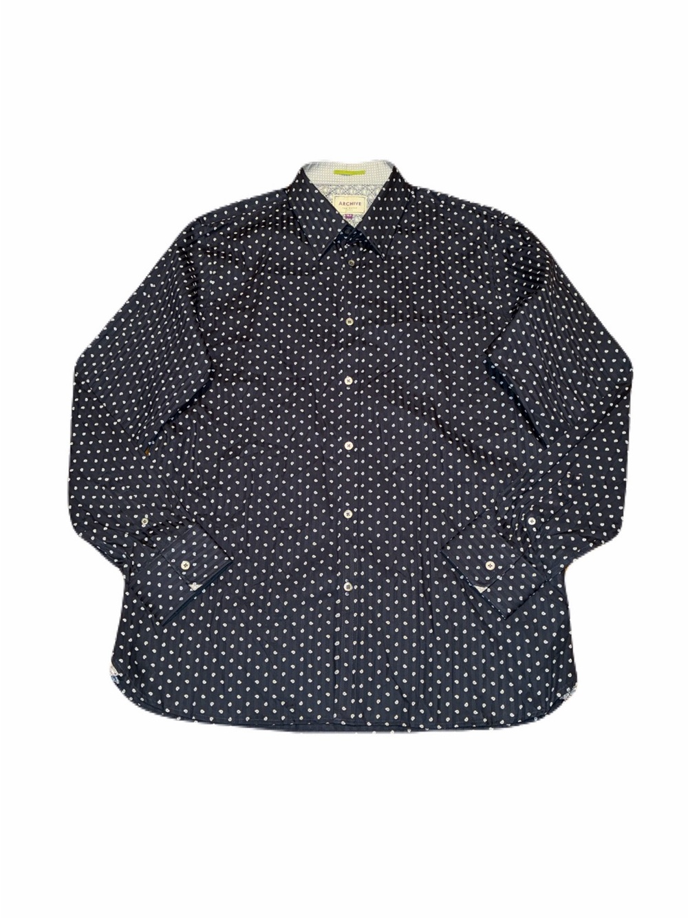 Ted Baker Archive Starkk Dress Shirt in Paisley Navy Blue & White, size 16.5